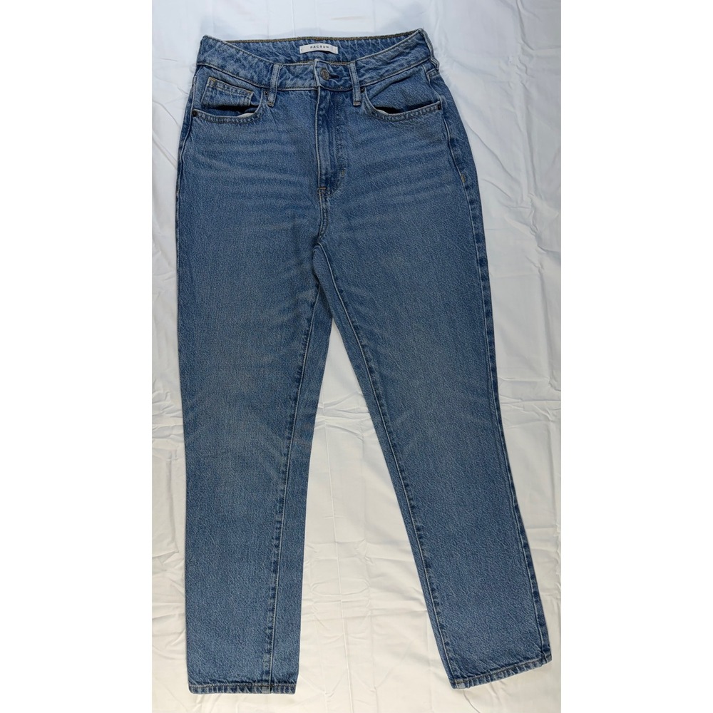 PacSun Mom Jeans Womens 26 High Rise Medium Wash Cotton Straight 28 Inseam